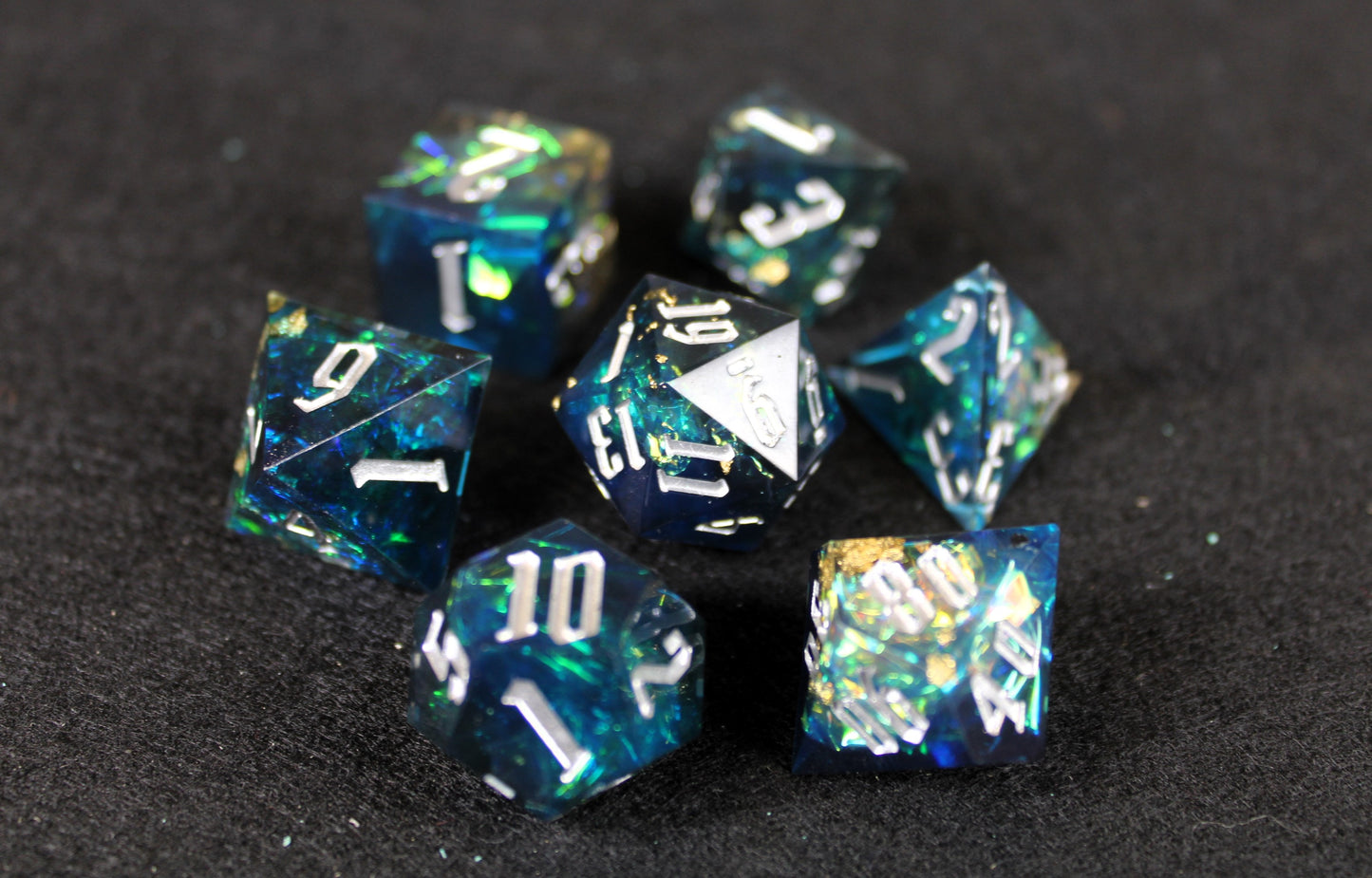 Blue and Green Glitter Sharp Edge Dice Set