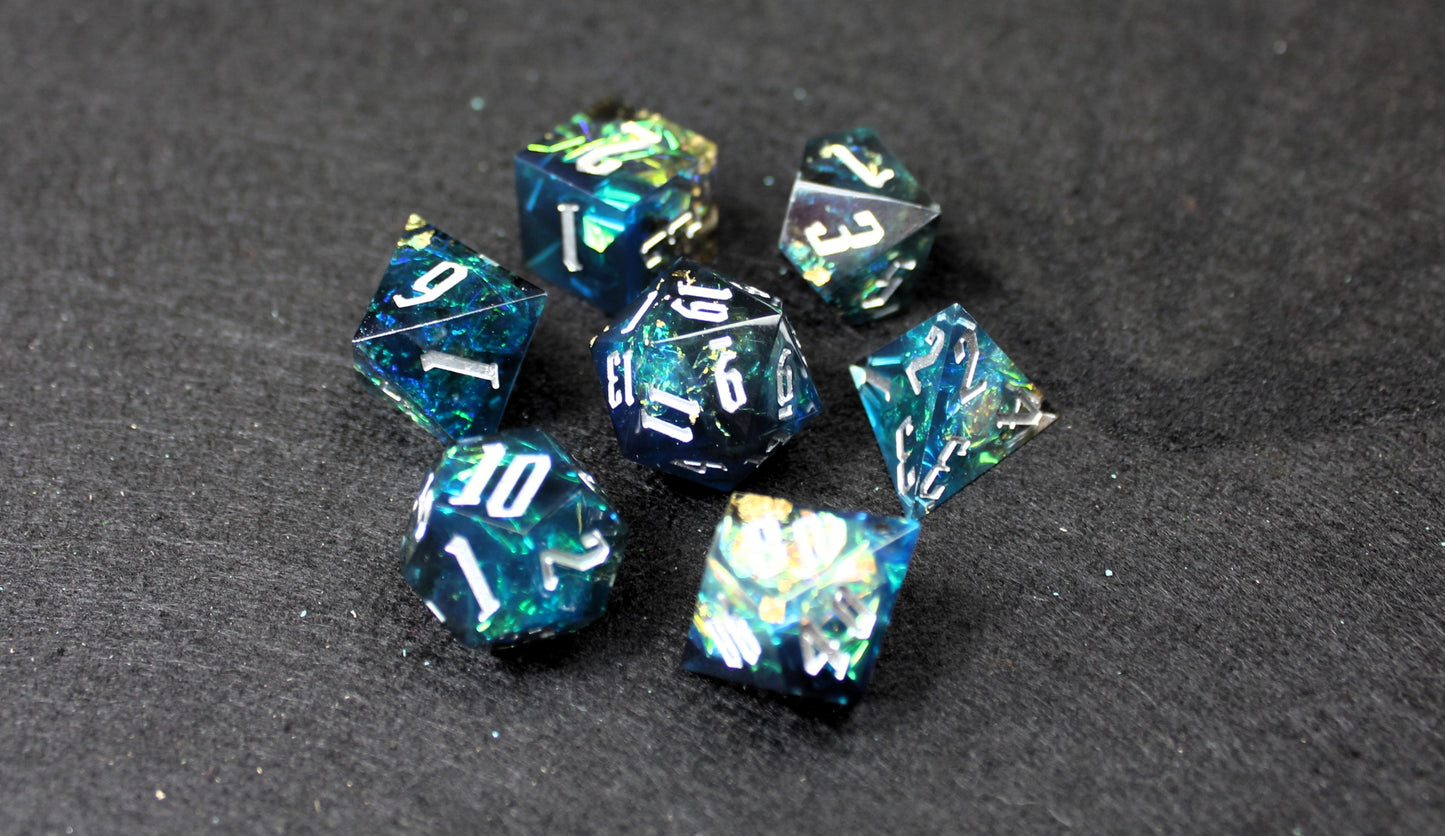 Blue and Green Glitter Sharp Edge Dice Set