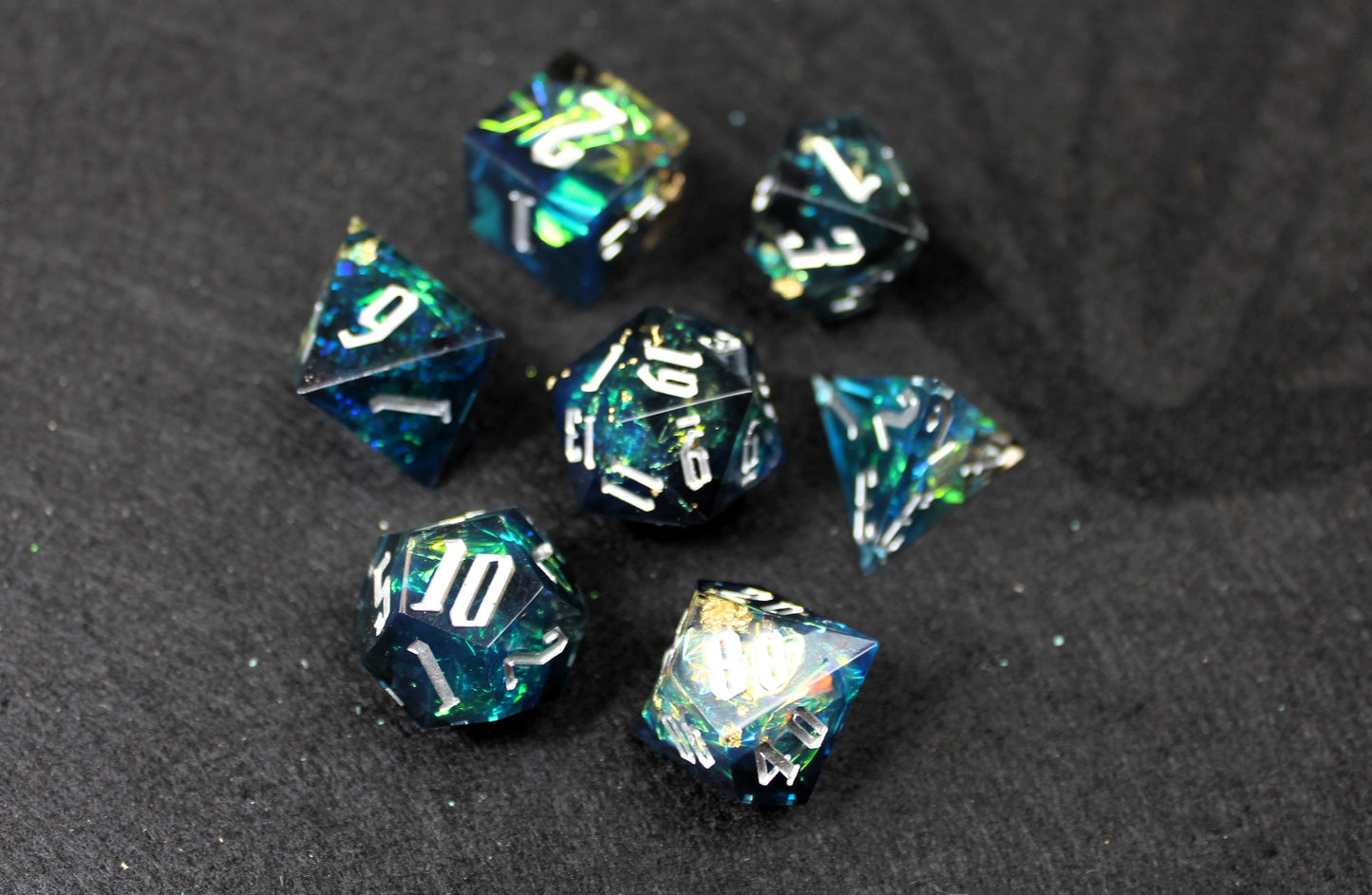 Blue and Green Glitter Sharp Edge Dice Set