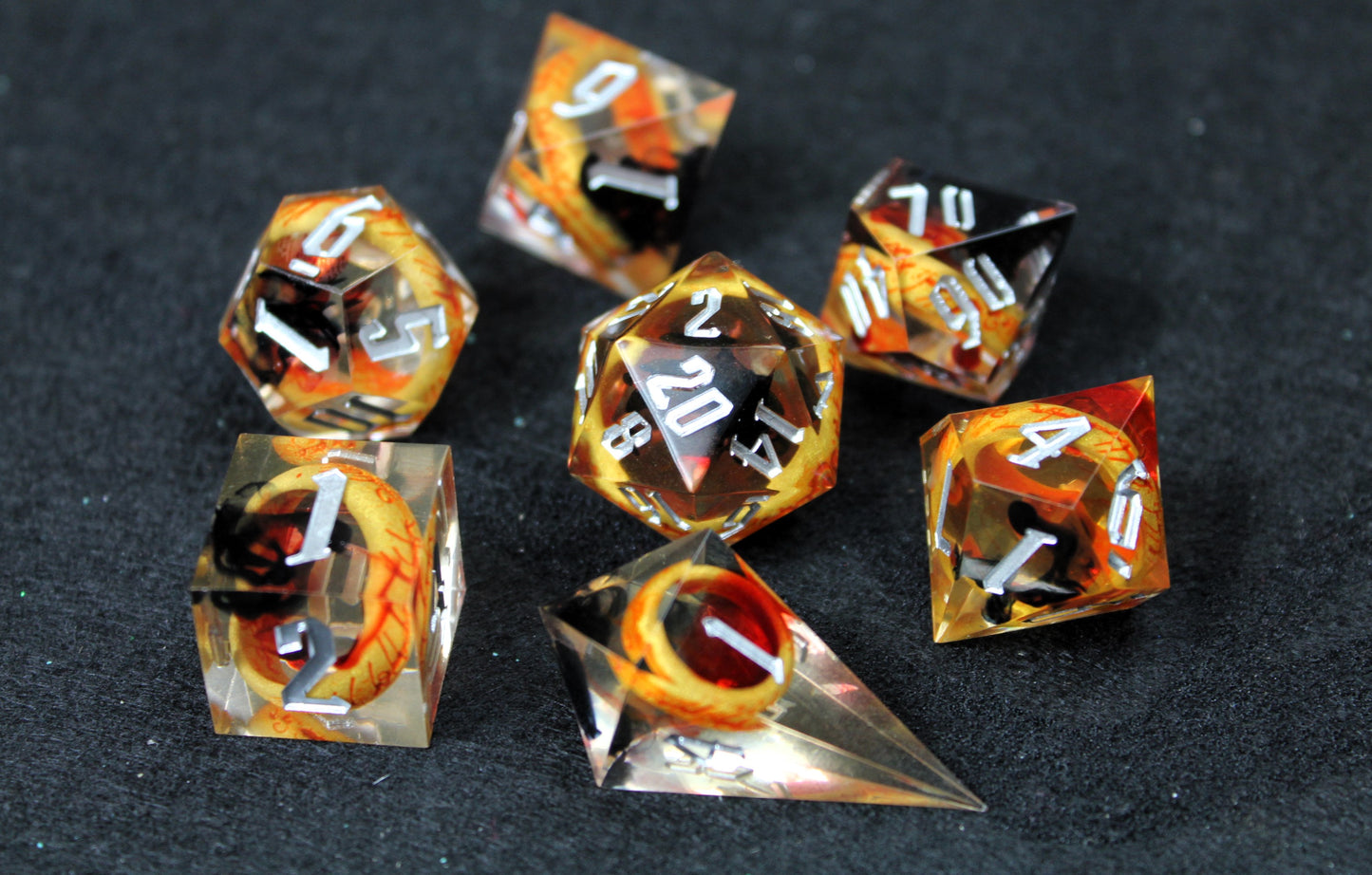 One Ring Sharp Edge Dice Set

Polished luxury sharp edge dice set

Roll in style with these polyhedral dice sets perfect for Tabletop games and RPG's such as pathfinder, Lord Of The Rings or dungeons and dragons.

This set includes one of each D20, D12, D10, D%, D8, D6, D4.

Available both with or without a PU leather dice storage box.