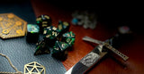 Jade Gold Scarab Chessex Dice Set  These genuine Chessex polyhedral dice sets are a perfect addition to any dice collection.  They are standard 16mm polyhedral dice sets perfect for Tabletop games and RPG's such as pathfinder or dungeons and dragons.  This set includes one of each D20, D12, D10, D%, D8, D6, D4.  Why Choose Chessex?  Chessex are the market leaders in quality of dice and consistency of roll and have been creating dice for over 30 years