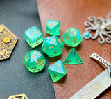 Light Green Shimmer Chessex Borealis Dice Set  These genuine Chessex polyhedral dice sets are a perfect addition to any dice collection.  They are standard 16mm polyhedral dice sets perfect for Tabletop games and RPG's such as pathfinder or dungeons and dragons.  This set includes one of each D20, D12, D10, D%, D8, D6, D4.  Why Choose Chessex?  Chessex are the market leaders in quality of dice and consistency of roll and have been creating dice for over 30 years