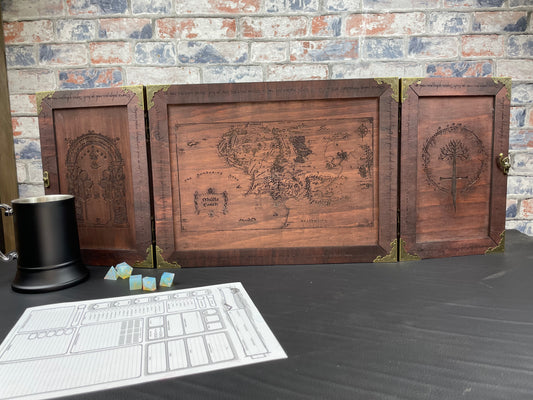 3 panel folding Dungeon Master Screen In choice of colours and designs.

Made to order in your choice of design and colour; our 3 panel DM screens fold together for easy storage and transportation.
