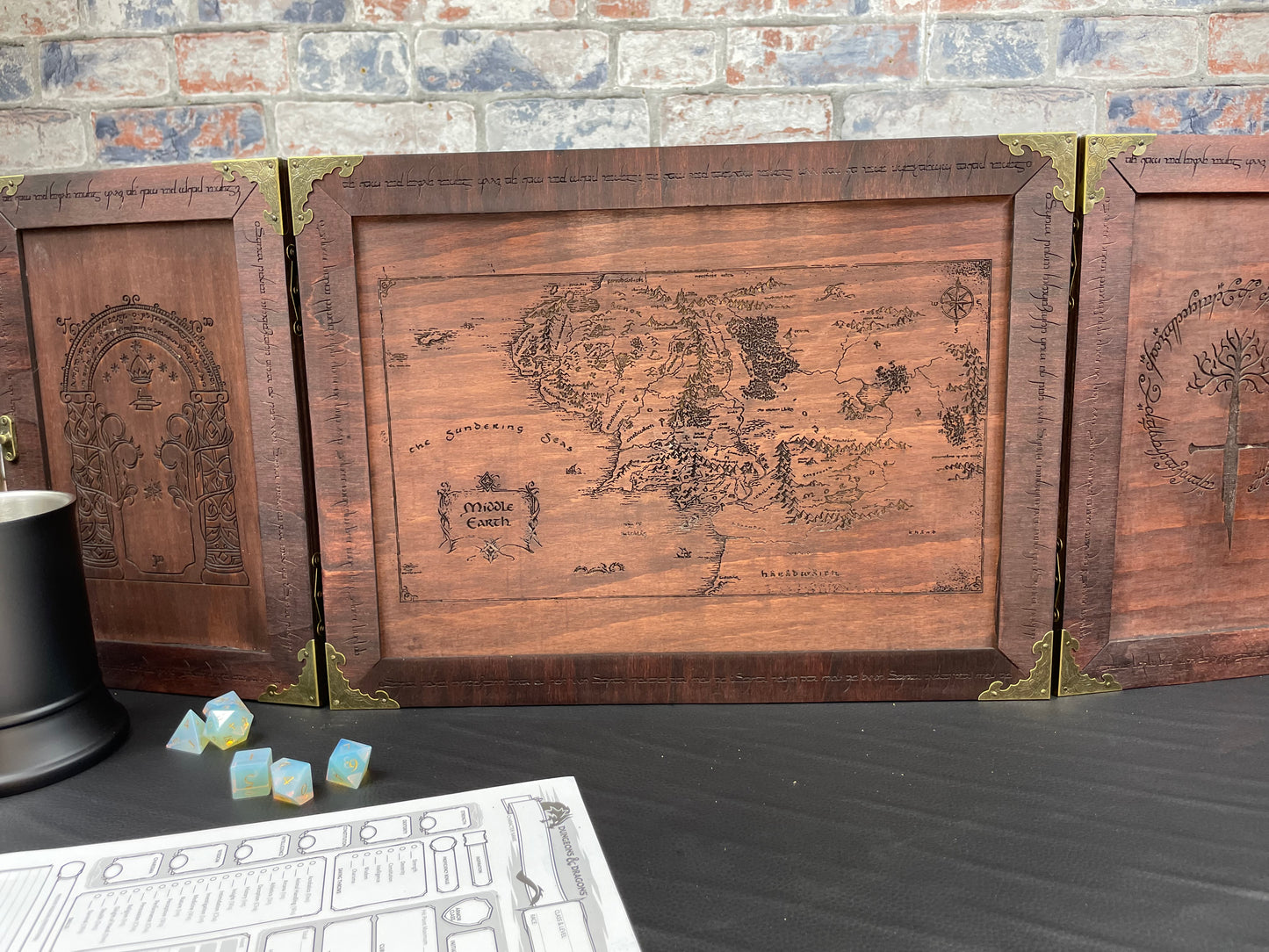 3 panel folding Dungeon Master Screen In choice of colours and designs.

Made to order in your choice of design and colour; our 3 panel DM screens fold together for easy storage and transportation.