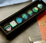 Norse Runes Clear Glitter Sharp Edge Dice Set Polished luxury sharp edge dice set Roll in style with these polyhedral dice sets perfect for Tabletop games and RPG's such as pathfinder or dungeons and dragons. Free UK Delivery by Fandomonium