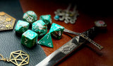 Oxi-Copper Marble Chessex Dice Set  These genuine Chessex polyhedral dice sets are a perfect addition to any dice collection.  They are standard 16mm polyhedral dice sets perfect for Tabletop games and RPG's such as pathfinder or dungeons and dragons.  This set includes one of each D20, D12, D10, D%, D8, D6, D4.  Why Choose Chessex?  Chessex are the market leaders in quality of dice and consistency of roll and have been creating dice for over 30 years