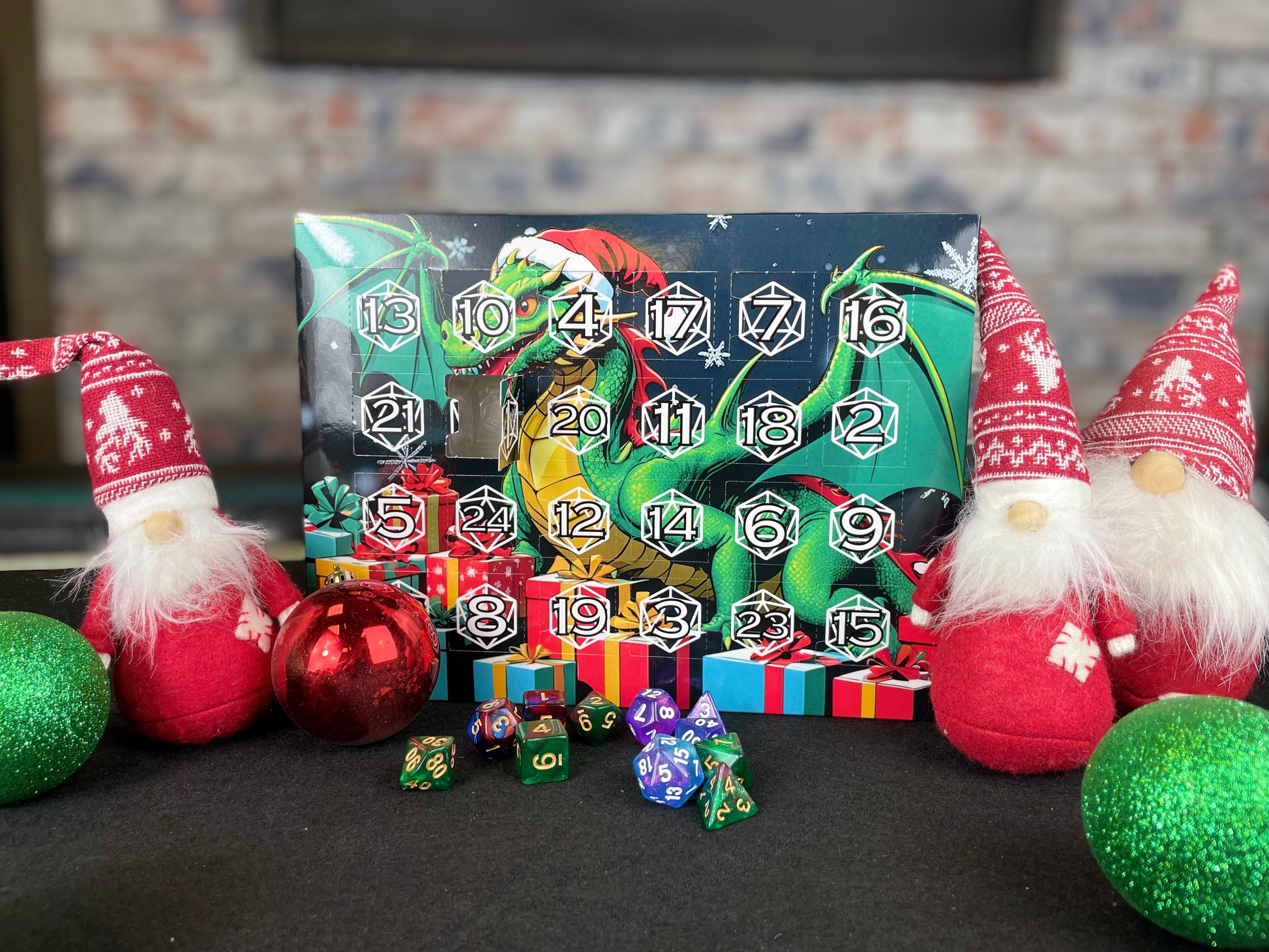 2024 D&D Dice Advent Calendar

Featuring our own custom designed Christmas Dragon design, our dice advent calendar is a perfect early Christmas gift for fans of Dungeons and Dragons, tabletop gaming and RPG's