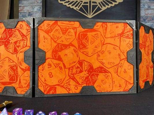 Roll The Dice Dungeon Master Screen is a must-have for any tabletop gaming enthusiast. Crafted from high-quality wood and engraved with intricate designs, this screen is both sturdy and visually stunning. Ideal for tabletop gaming, Dungeons and Dragons, Pathfinder and many other TTRPG's