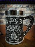 Spirit boards have long been one of the most powerful occult tools there is. Encompassing the black tankard is a spirit board design, decorated with white baroque detailing on the handle base and rim. In the centre the alphabet is marked out in an arc. Free UK Delivery by Fandomonium