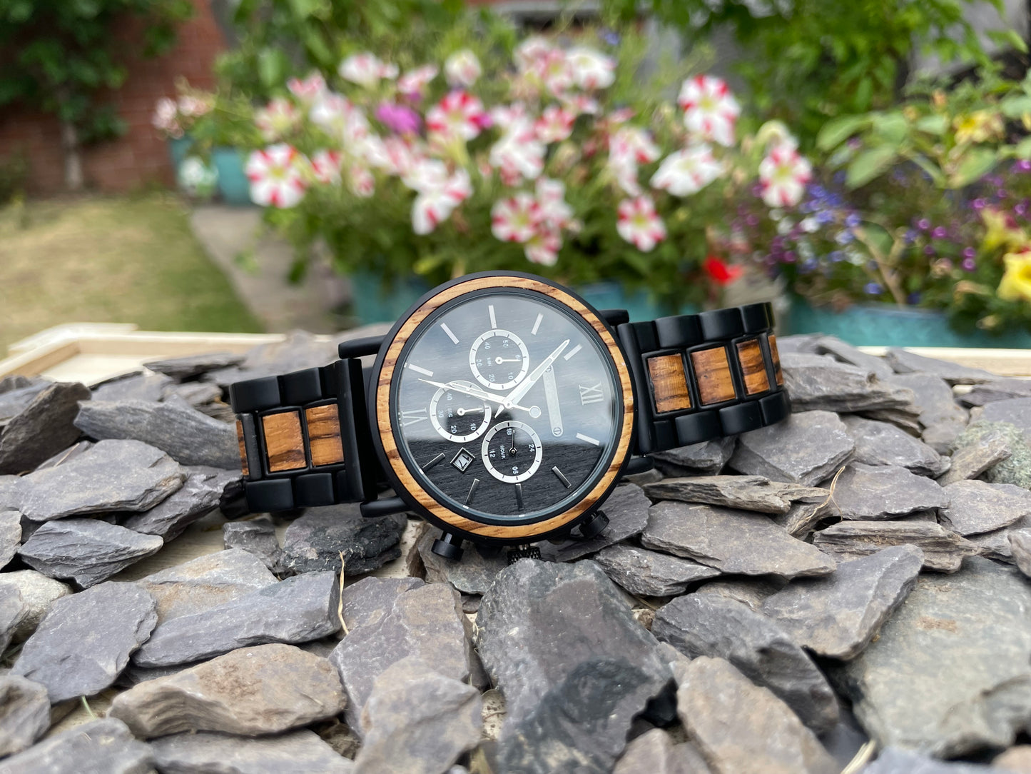 Walnut & Zebrano Interlocking Strap Self Winding Wooden Eco Watch