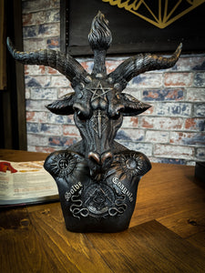 A symbol of the occult, Baphomet is a winged, goat-headed hermaphrodite with a torch between its horns and a pentagram on its forehead.  Free UK Delivery with Fandomonium
