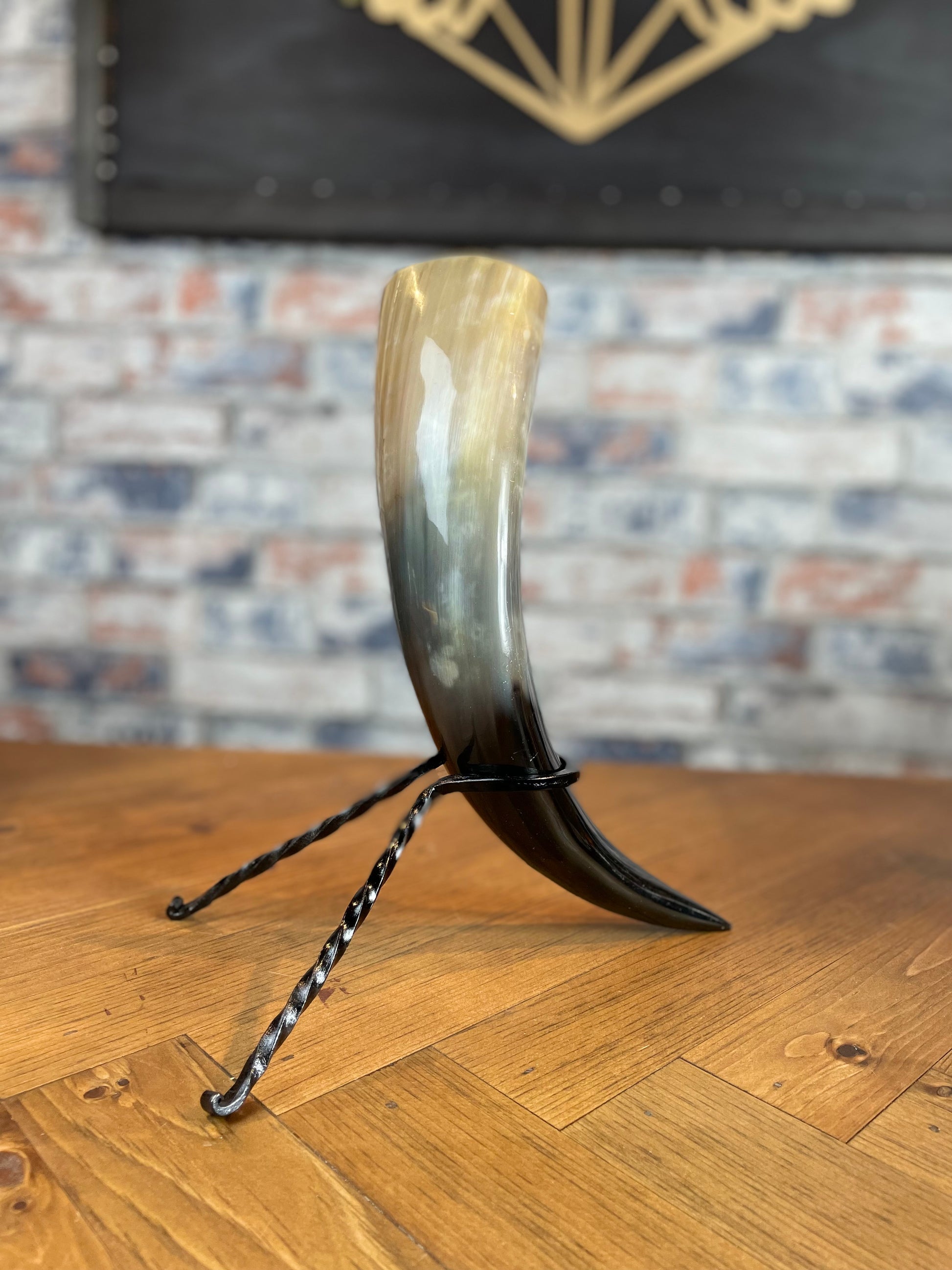 Large antique effect drinking horn. Made from solid 100% natural horn; these horns are perfect for drinking your beverage of choice while living your best viking life. Standing roughly 9-11inches (25-30cm) tall, this drinking horn will make a statement!