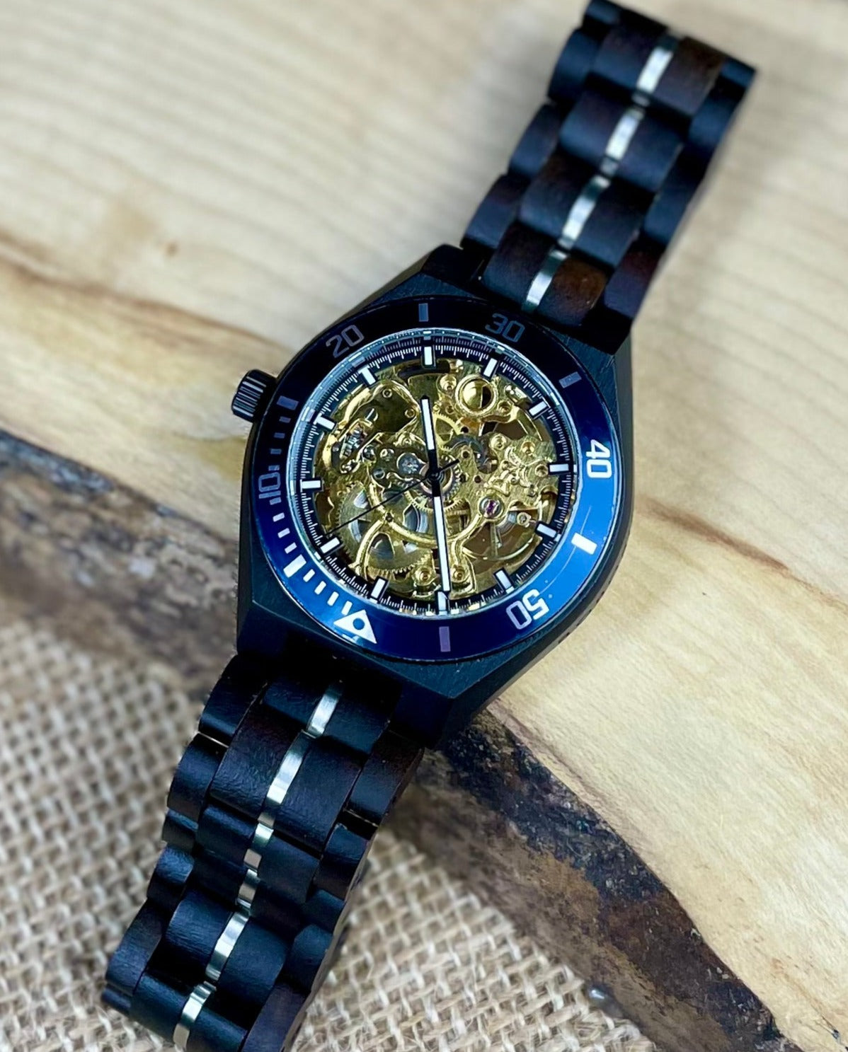 Black & Blue Wooden Automatic Movement Watch  | Personalised Watch | Unique Men's Watch (Copy)