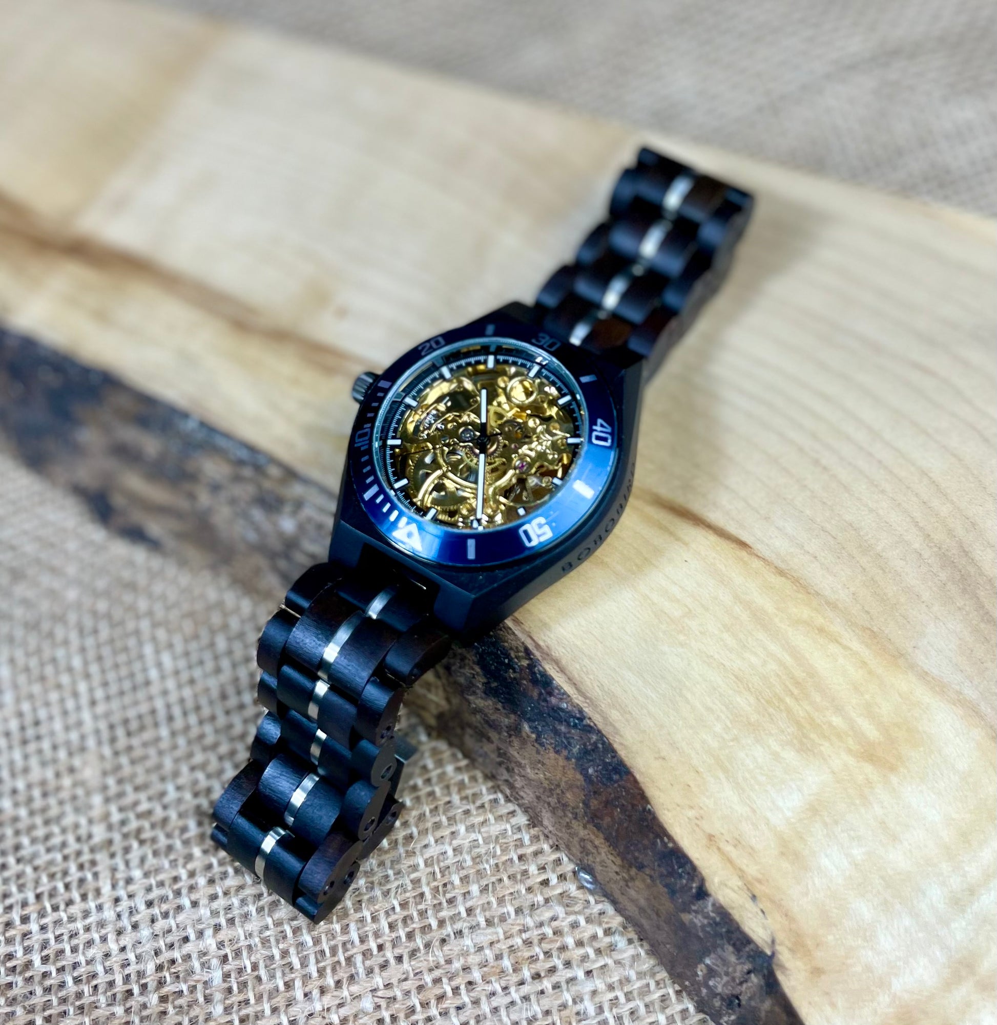 Black & Blue Wooden Automatic Movement Watch  | Personalised Watch | Unique Men's Watch (Copy)