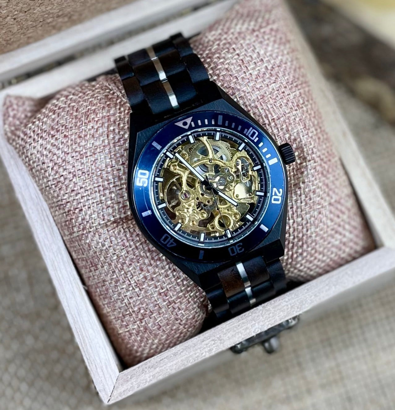 Black & Blue Wooden Automatic Movement Watch  | Personalised Watch | Unique Men's Watch (Copy)