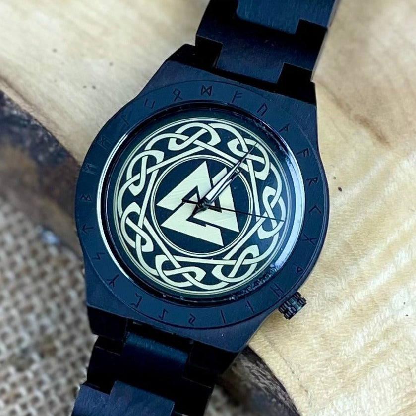 Norse Viking Style Wooden Watch | Personalised Viking Watch | Valknut Watch