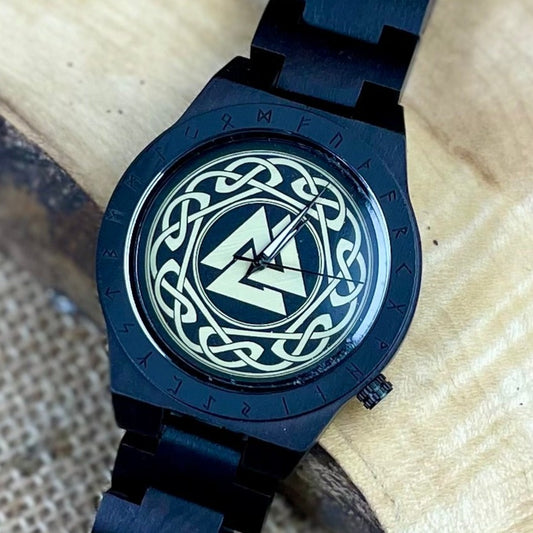 Norse Viking Style Wooden Watch | Personalised Viking Watch | Valknut Watch