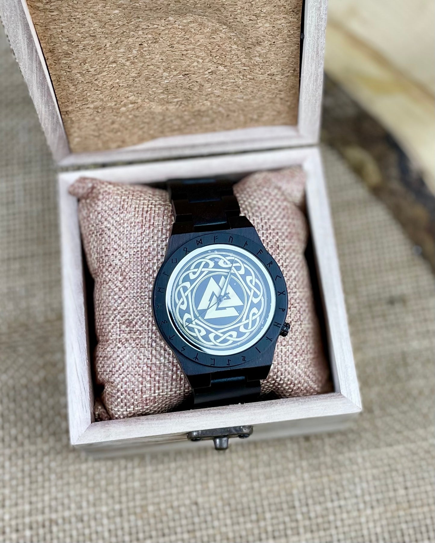 Norse Viking Style Wooden Watch | Personalised Viking Watch | Valknut Watch