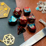 Red Teal Gemini Chessex Dice Set  These genuine Chessex polyhedral dice sets are a perfect addition to any dice collection.  They are standard 16mm polyhedral dice sets perfect for Tabletop games and RPG's such as pathfinder or dungeons and dragons.  This set includes one of each D20, D12, D10, D%, D8, D6, D4.  Why Choose Chessex?  Chessex are the market leaders in quality of dice and consistency of roll and have been creating dice for over 30 years