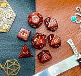 Ruby Glitter Chessex Dice Sett  These genuine Chessex polyhedral dice sets are a perfect addition to any dice collection.  They are standard 16mm polyhedral dice sets perfect for Tabletop games and RPG's such as pathfinder or dungeons and dragons.  This set includes one of each D20, D12, D10, D%, D8, D6, D4.  Why Choose Chessex?  Chessex are the market leaders in quality of dice and consistency of roll and have been creating dice for over 30 years