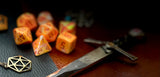 Sunburst Festive Chessex Dice Set  These genuine Chessex polyhedral dice sets are a perfect addition to any dice collection.  They are standard 16mm polyhedral dice sets perfect for Tabletop games and RPG's such as pathfinder or dungeons and dragons.  This set includes one of each D20, D12, D10, D%, D8, D6, D4.  Why Choose Chessex?  Chessex are the market leaders in quality of dice and consistency of roll and have been creating dice for over 30 years