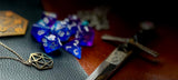 Sapphire Phantom Polyhedral Dice Sett  Enter the spirit realm blue and purple swirl resin polyhedral dice set.  They are standard 16mm polyhedral dice sets perfect for Tabletop games and RPG's such as pathfinder or dungeons and dragons.  This set includes one of each D20, D12, D10, D%, D8, D6, D4.