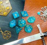 Teal Shimmer Chessex Borealis Dice Set  These genuine Chessex polyhedral dice sets are a perfect addition to any dice collection.  They are standard 16mm polyhedral dice sets perfect for Tabletop games and RPG's such as pathfinder or dungeons and dragons.  This set includes one of each D20, D12, D10, D%, D8, D6, D4.  Why Choose Chessex?  Chessex are the market leaders in quality of dice and consistency of roll and have been creating dice for over 30 years