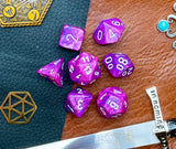 Violet Festive Chessex Dice Sett  These genuine Chessex polyhedral dice sets are a perfect addition to any dice collection.  They are standard 16mm polyhedral dice sets perfect for Tabletop games and RPG's such as pathfinder or dungeons and dragons.  This set includes one of each D20, D12, D10, D%, D8, D6, D4.  Why Choose Chessex?  Chessex are the market leaders in quality of dice and consistency of roll and have been creating dice for over 30 years