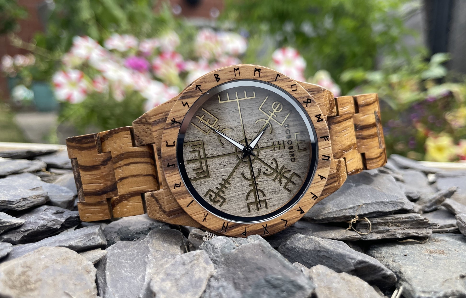Vegvisir Design Zebrano Wooden Eco Watch. Free UK Delivery With Fandomonium
