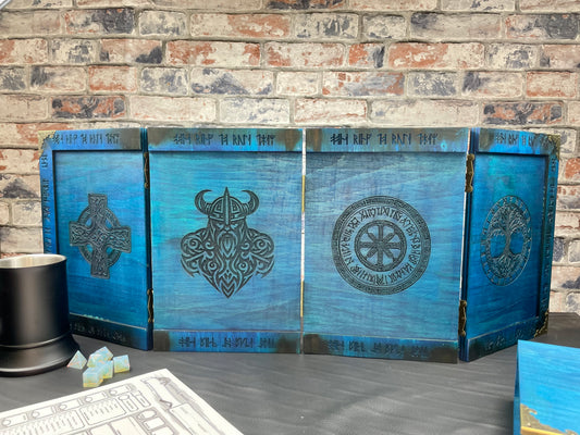 Viking Dungeon Master Screen: Wooden 4-Panel Folding DM Screen with Celtic Designs