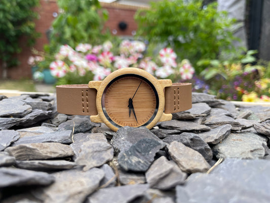 Wooden Eco Ladies Watch With Leather Strap

Made from solid wood; these watches are both comfortable to wear and a unique timepiece. Featuring a polished wooden watch face and natural look soft leather strap to create a unique look.