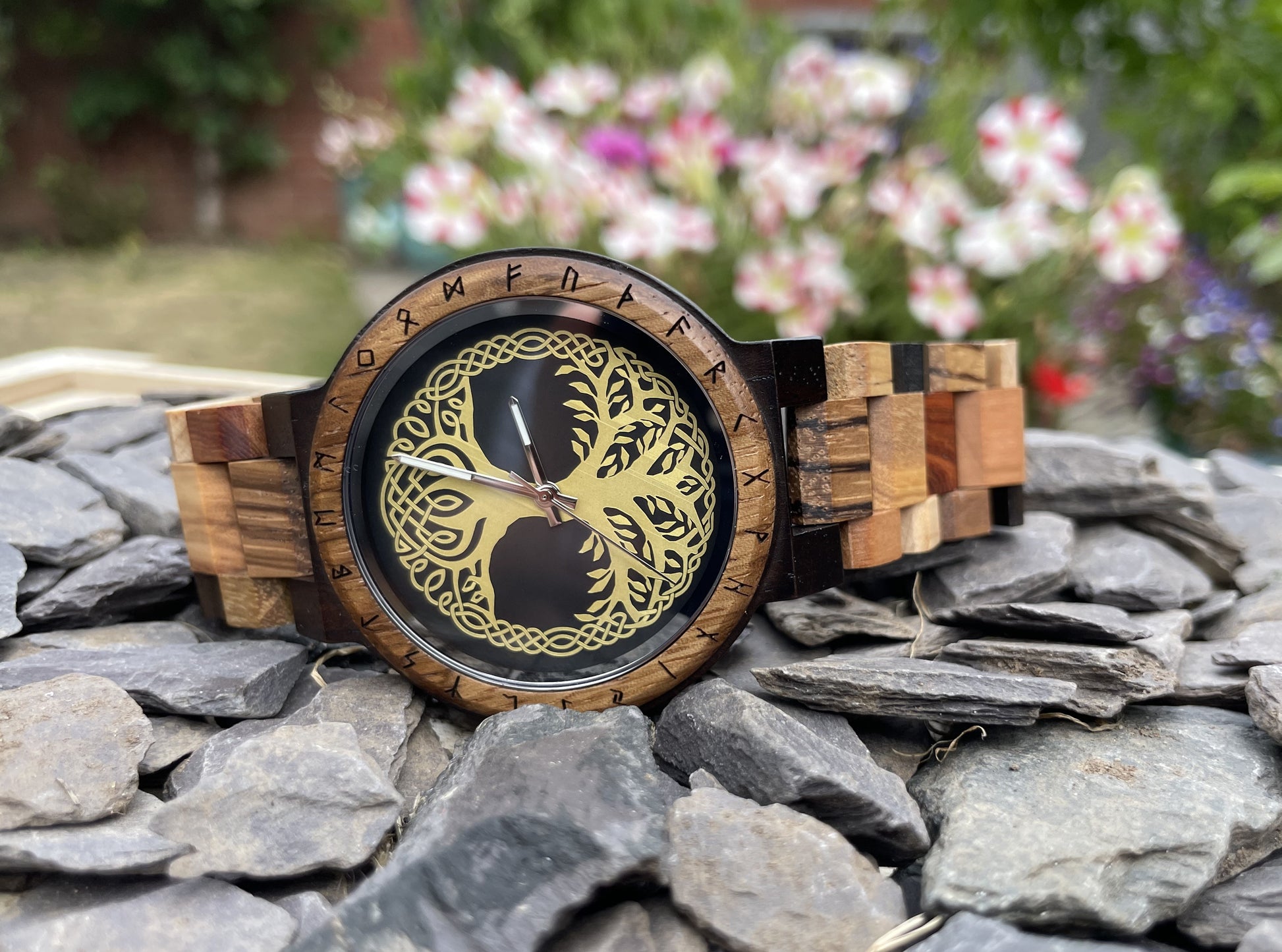 Yggdrasil Tree Of Life Design Wooden Eco Watch

Made from solid wood, these watches are both comfortable to wear and a unique timepiece.

Perfect for fans of Norse mythology; this stylish watch comes with a Yggdrasil or Norse Tree Of Life detail on the watch face. Free UK delivery by Fandomonium