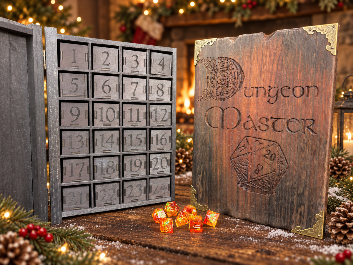 antique effect wooden dice advent calendar with 24 wooden boxes and dice
