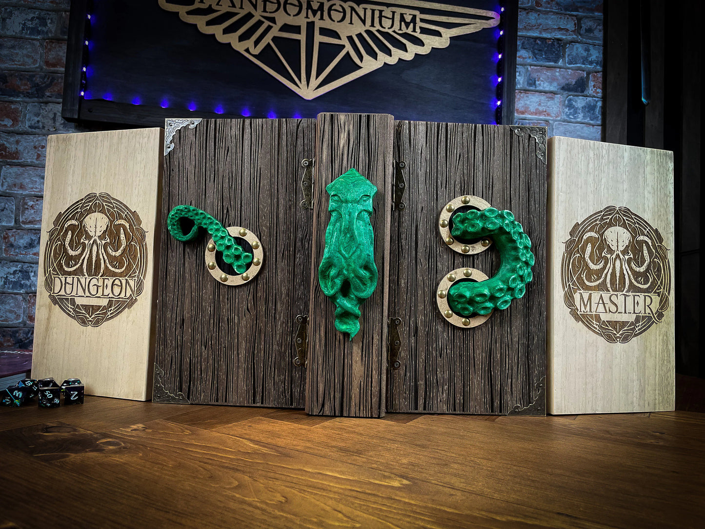 Cthulhu's curse Dungeon Master Screen.Made from solid wood and made to fold to resemble a book when not in use, this screen is stylish, fun and adds atmosphere to any game. Free UK delivery from Fandomonium