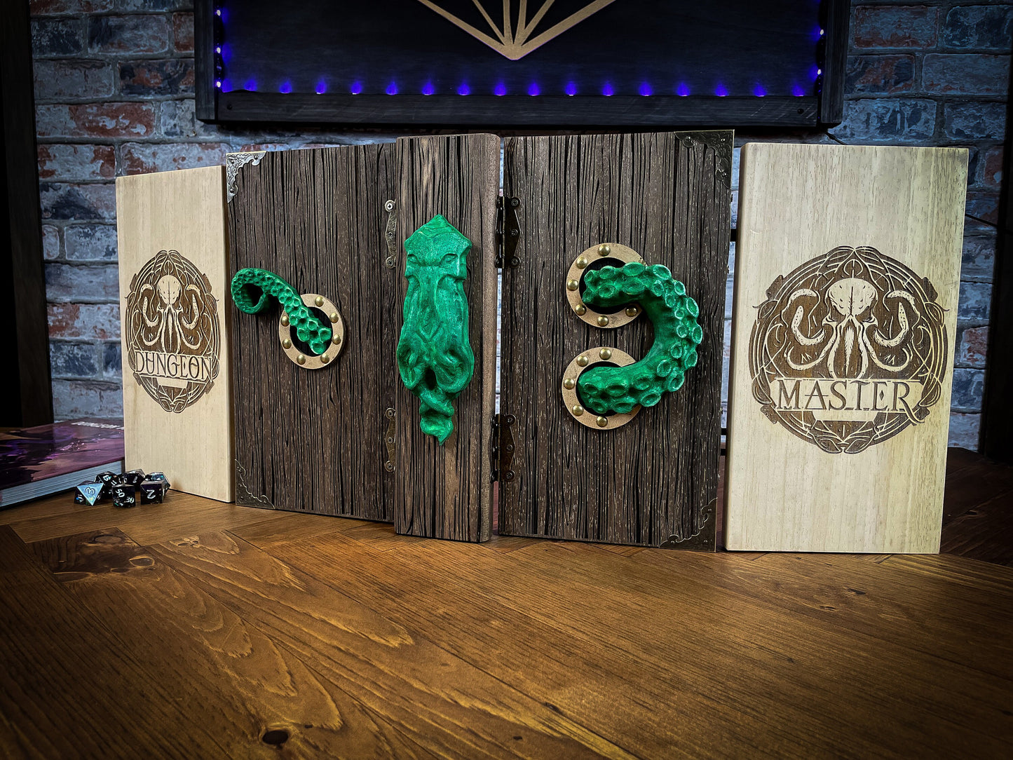 Cthulhu's curse Dungeon Master Screen.Made from solid wood and made to fold to resemble a book when not in use, this screen is stylish, fun and adds atmosphere to any game. Free UK delivery from Fandomonium