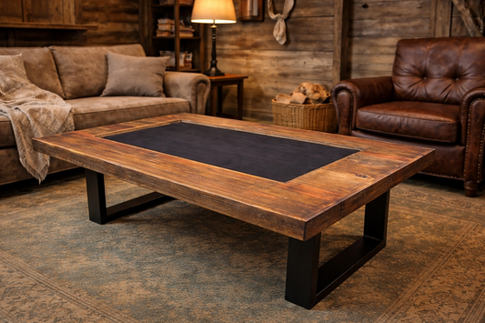 Solid reclaimed wood coffee table sized tabletop gaming table.
