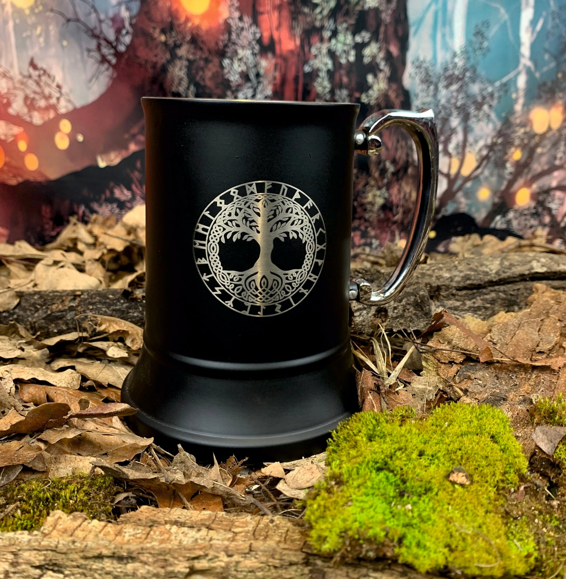 Personalised Black Viking Drinking Tankard With Yggdrasil Tree Of Life. These drinking tankards are a perfect gift idea for any aspiring modern day viking. With a custom viking.