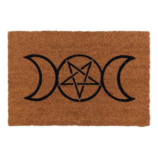 Natural Triple Moon Doormat  A natural coir doormat with printed Triple Moon design. The Triple Moon is a popular symbol representing the Triple Goddess and is characterised by a waxing, full and waning moon. Free UK delivery by Fandomonium