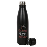 The Blood Of My Enemies Metal Water Bottle  Capture the life essence of your mortal enemies (or just water) in this reusable metal water bottle. Featuring 'The Blood of My Enemies' text with bat accents, this bottle will keep people away while keeping you hydrated. Complete with screw top for easy use these make a fantastic gift for any tabletop gaming fan