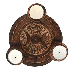 Triple Moon Tealight Candle Holder  Lovely carved wooden tealight candle holder featuring a triple moon design. Fits standard tea lights. Makes an ideal gift idea. Tea lights not included. Free UK Delivery by Fandomonium