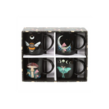 Set of 4 Dark Forest Mugs  This set of four mugs is perfect for anyone who wants to fill their home with practical yet distinctive pieces which bring joy when used. Featuring a different design including a luna moth, toadstools and a bee, each design is accented with moon and star details adding a touch of celestial wonder. Presented in a matching box, this set of mugs makes a perfect gift. Free UK delivery from Fandomonium