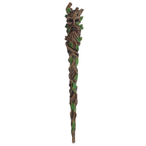 Man of the Wood Wand  This intricately moulded resin wands features a detailed Man of the Wood design accented with green leaves and twisting branches. Perfect for natural witches and wizards that love the mythology behind the popular Green Man. Free UK delivery by Fandomonium