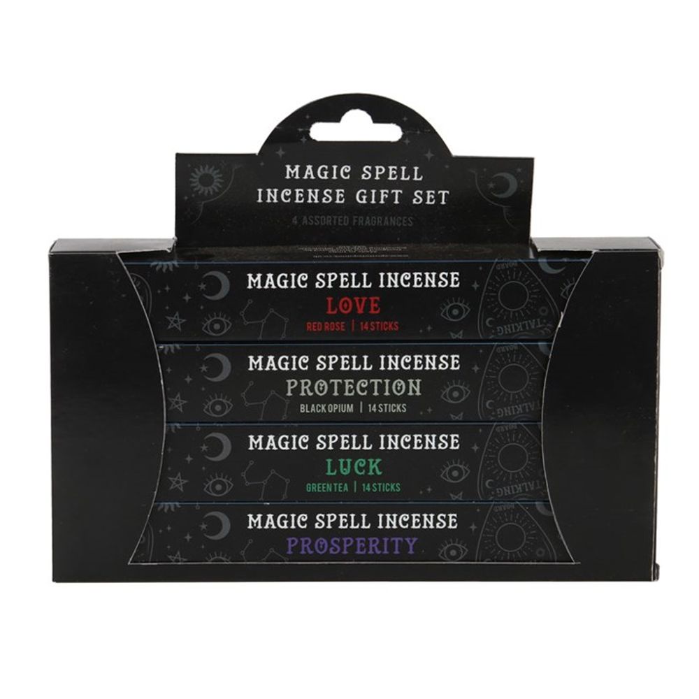 Magic Spell Incense Gift Set  Great for accompanying spell work and altars, this magic spell incense gift set includes 4 individual packs of incense sticks for Love, Protection, Prosperity and Luck. The perfect gift fit for any witch! 