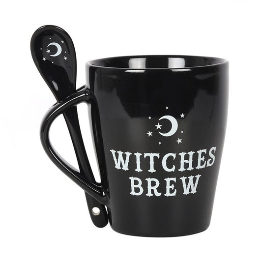 Witches Brew Ceramic Mug and Spoon Set  This bewitching ceramic mug and spoon set will add a pinch of magic to every cuppa. Style features 'Witches Brew' text and matching teaspoon with a mystical moon and star design that fits perfectly in a slotted handle. Free UK Delivery by Fandomonium