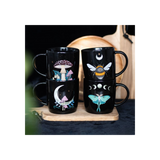 Set of 4 Dark Forest Mugs  This set of four mugs is perfect for anyone who wants to fill their home with practical yet distinctive pieces which bring joy when used. Featuring a different design including a luna moth, toadstools and a bee, each design is accented with moon and star details adding a touch of celestial wonder. Presented in a matching box, this set of mugs makes a perfect gift. Free UK delivery from Fandomonium