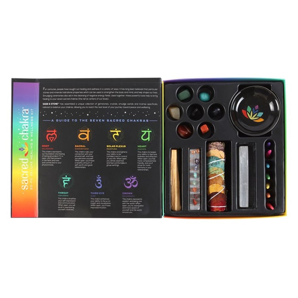 Sacred Chakra Deluxe Healing and Wellness Kit  This Sacred Chakra Deluxe Healing &amp; Wellness Kit includes everything needed to realign the body's energy centres. Free UK delivery by Fandomonium