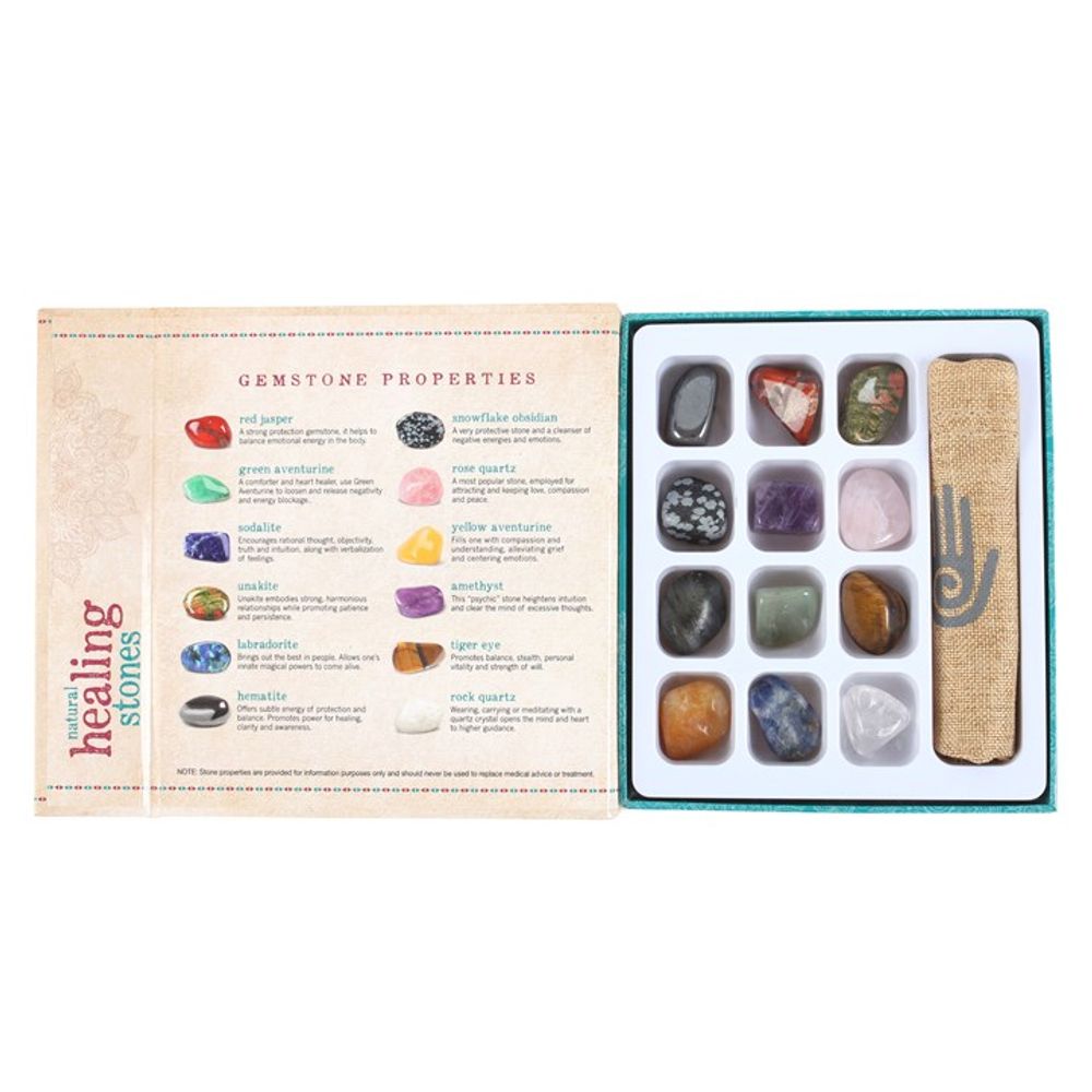 Set of 12 Natural Crystal Healing Gemstones  This gift set includes a selection of twelve carefully chosen tumblestones to enhance meditation and crystal healing practices. From the balancing energy of red jasper to the calming influence of rose quartz, these stones offer a diverse range of properties to support emotional well-being and spiritual growth. Free UK delivery by Fandomonium