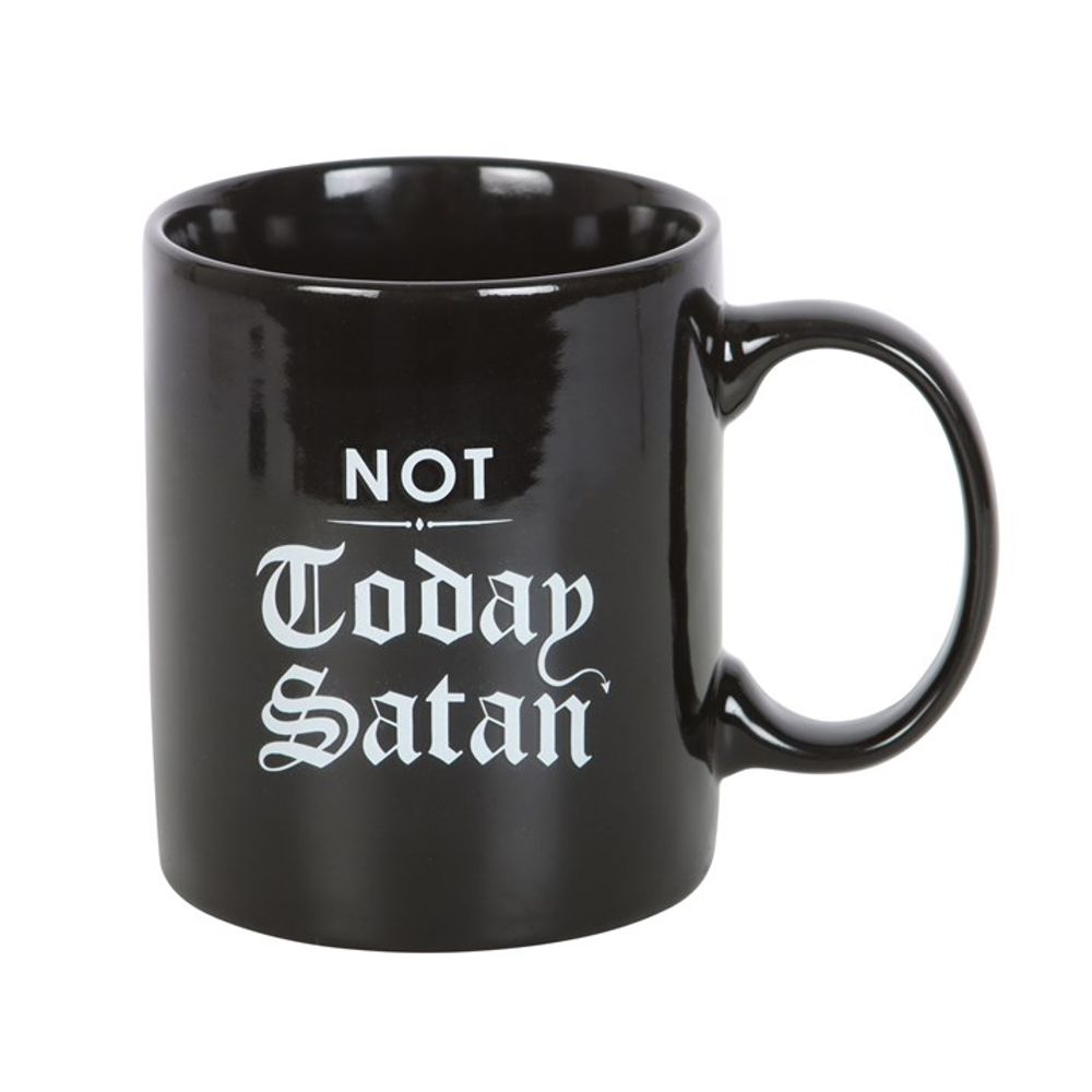 Not Today Satan Mug  Keep your demons at bay with this funny ceramic mug. Features 'Not Today Satan' text written in gothic lettering for warding off unwanted hooved guests. Free UK delivery by Fandomonium