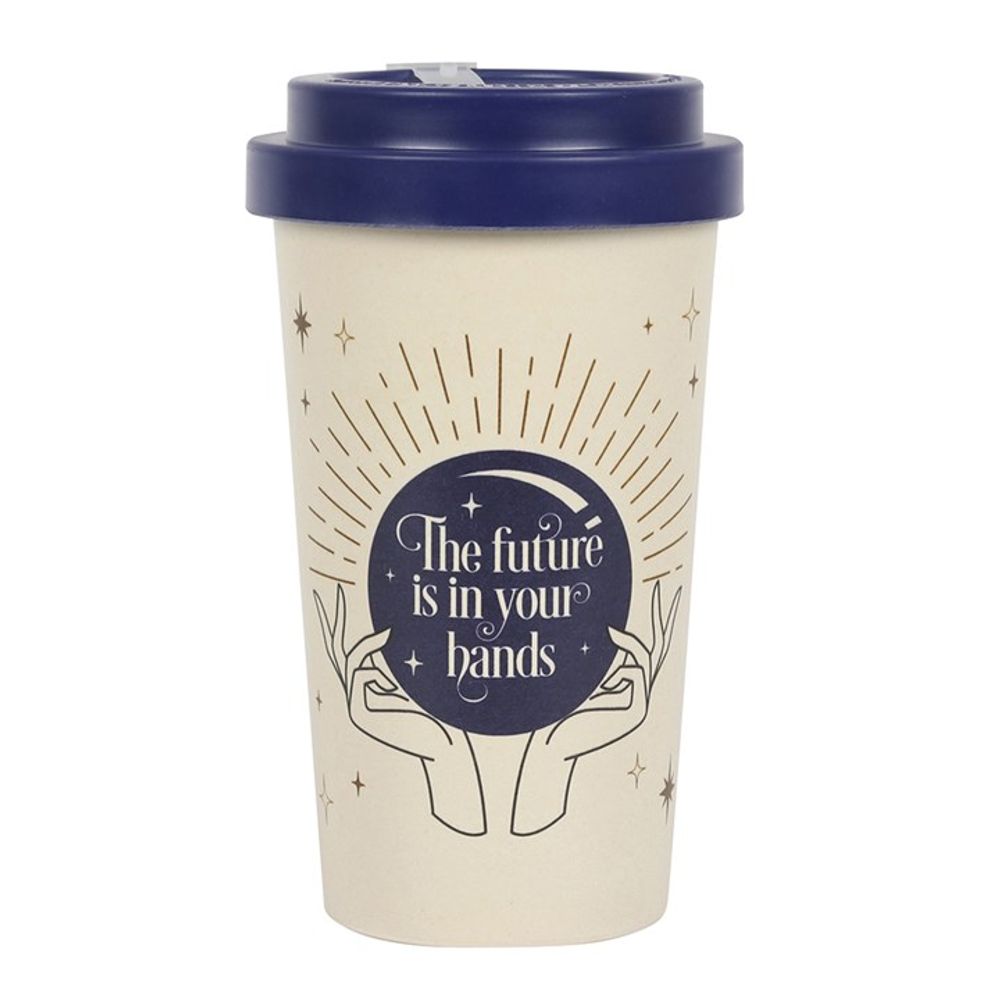 Fortune Teller Bamboo Eco Travel Mug  This eco-friendly, reusable travel mug is made out of durable bamboo fibre and comes with a matching silicone sleeve and lid for keeping hydrated (and caffeinated) on the go. This style features a mystical fortune teller design with 'The Future is in Your Hands' text. Free UK Delivery by Fandomonium