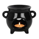 Triple Moon Cauldron Oil Burner  Glossy black cauldron-shaped ceramic oil burner with a triple moon cut-out design. A fantastic gift for any of your coven. Free UK delivery by Fandomonium